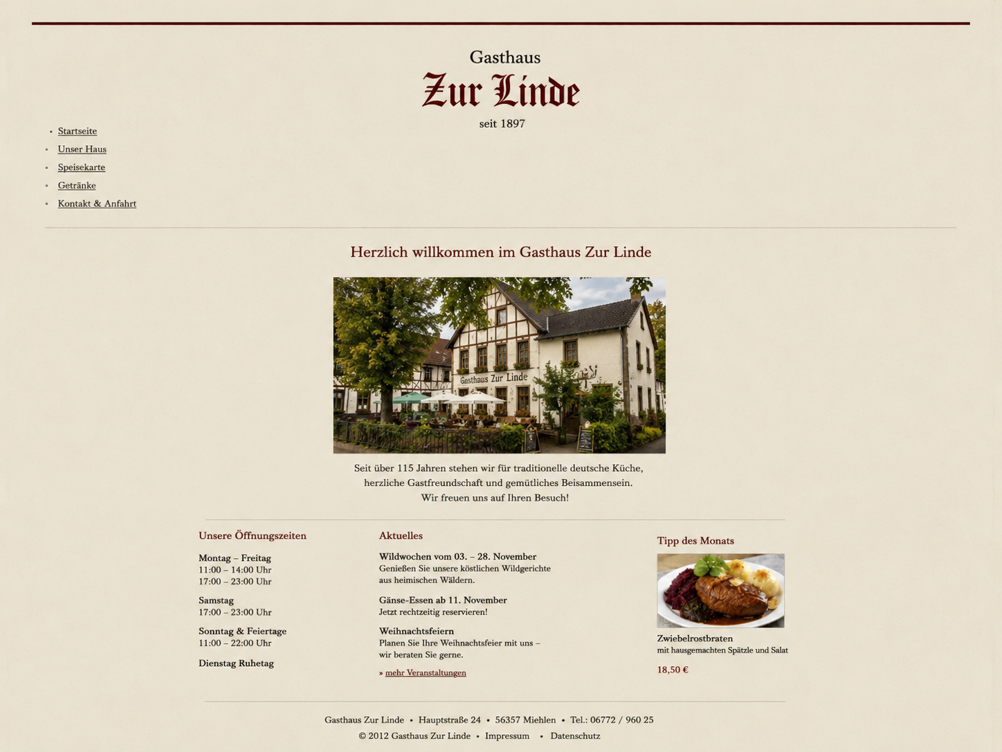 Beispiel einer veralteten, unübersichtlichen Gasthaus-Website
