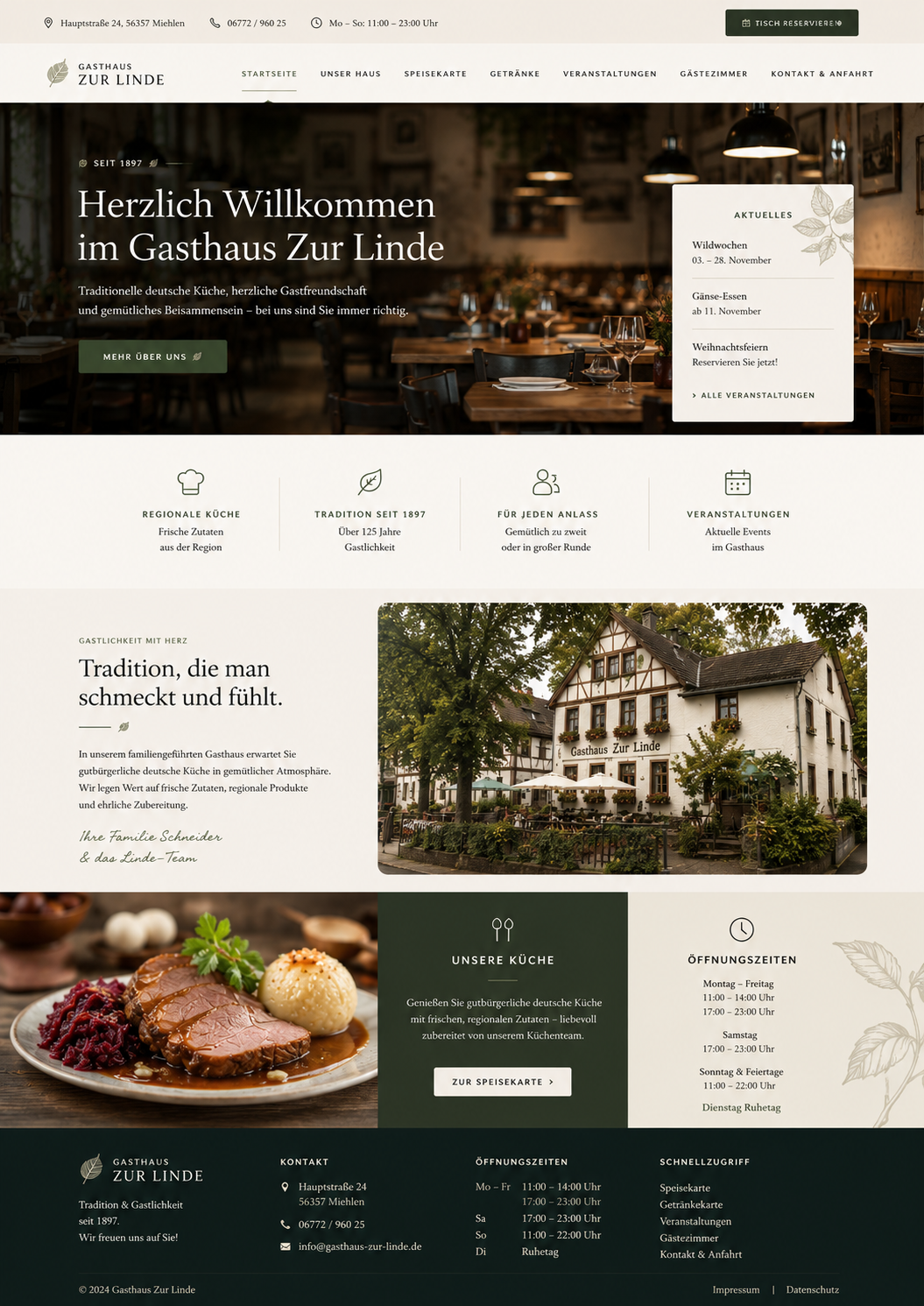 Beispiel einer modernen, klar strukturierten Gasthaus-Website